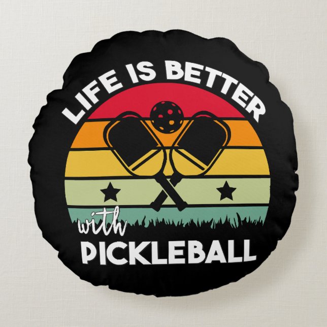 Livet är bättre med Pickleball Rund Kudde (Framsidan)