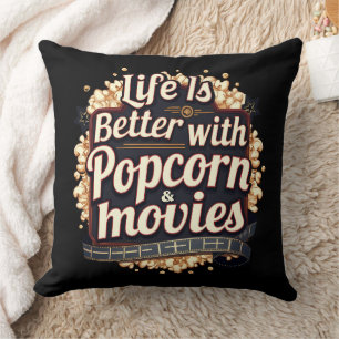 Livet är bättre med Popcorn och Movies Retro Desig Kudde