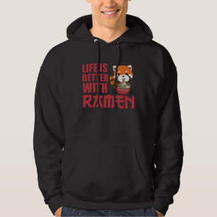 Livet är bättre med Ramen Red Panda Eats Ramen Hoodie