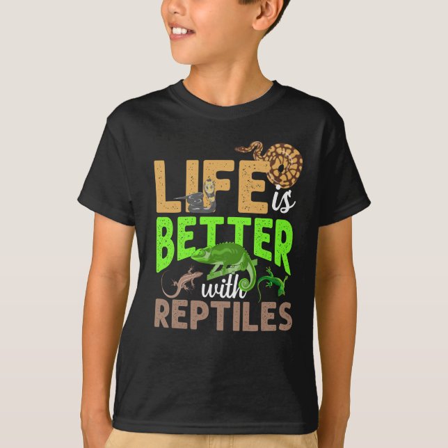Livet är bättre med reptiles Gecko Chameleon-snake T Shirt (Framsida)