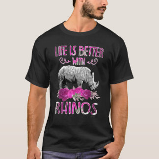 Livet är bättre med Rhinos Blommigt Rhinoceros Kär T Shirt