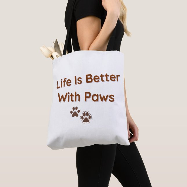 Livet är Bättre Med Tassar Husdjursälskare Totebag Tygkasse (Närbild)