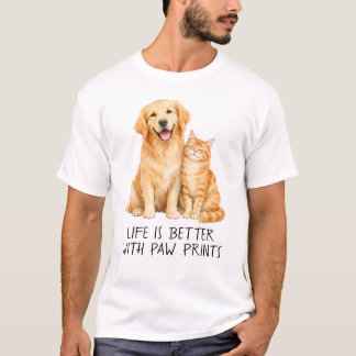 Livet är bättre med tassavtryck Akvarell Hund & Ca T Shirt