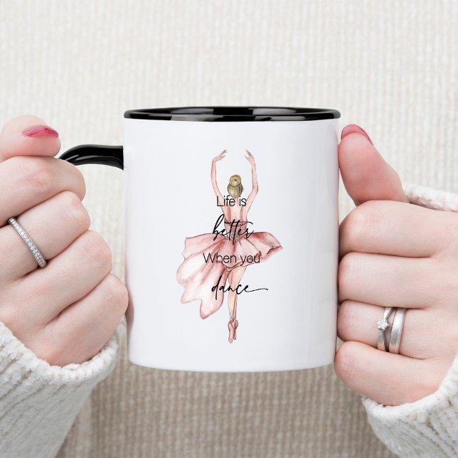 Livet är bättre när du dansar med Rosa Ballerina Mugg (Skapare uppladdad)