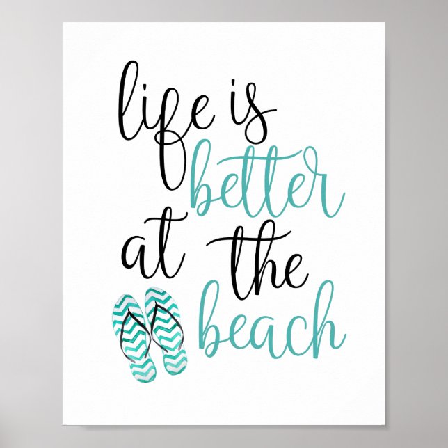 Livet är bättre på Beach Flinflip flops Poster (Framsidan)