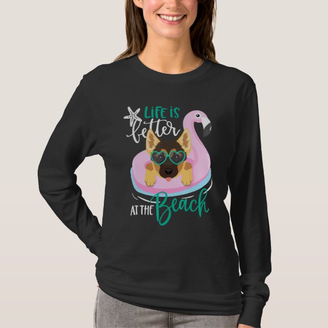 Livet är bättre på Beach Hund German Shepherd T Shirt (Framsida)