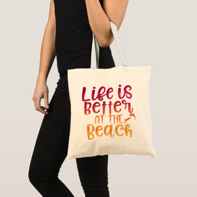 Livet är bättre på Beach Quote Tote Bag Tygkasse (Framsida (produkt))