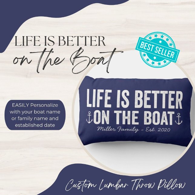 Livet är bättre på Boat Namn Pillow | Tunga Lumbarkudde (Skapare uppladdad)