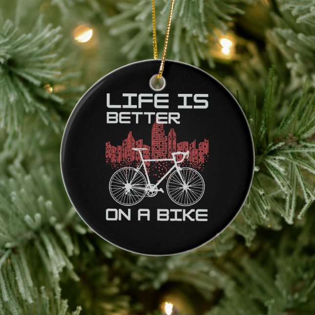 Livet är bättre på en cykel julgransprydnad keramik (Träd)