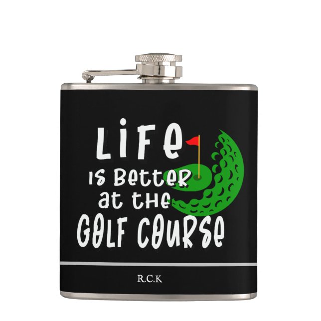 "Livet är bättre på Golf Course" Funny Golf Flask Fickplunta (Framsidan)