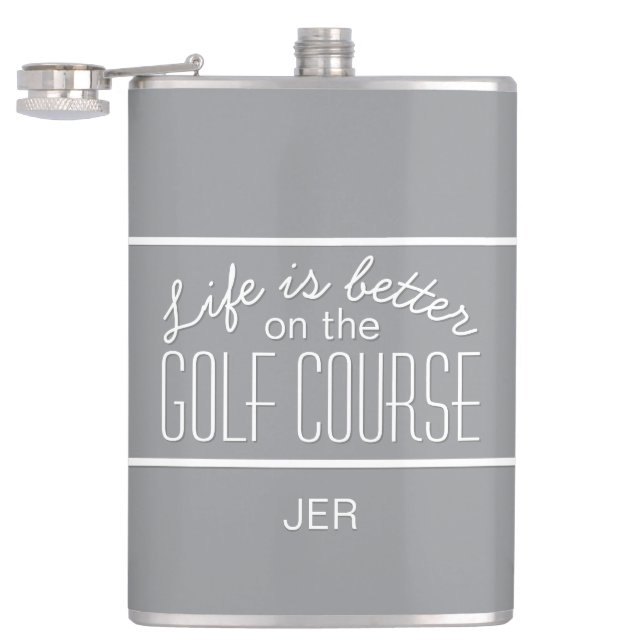 Livet är bättre på golfbanan Quote Monogram Grå Fickplunta (Öppnad)