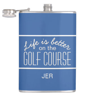 Livet är bättre på golfbanans citatmonogrammerad fickplunta