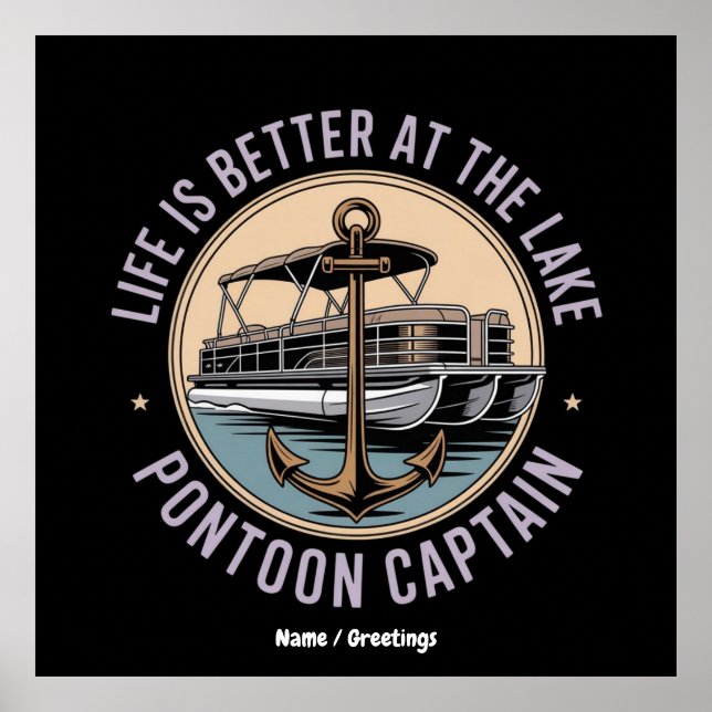 Livet är bättre på Pontoon kapten Funny i Sjö Poster (Framsidan)