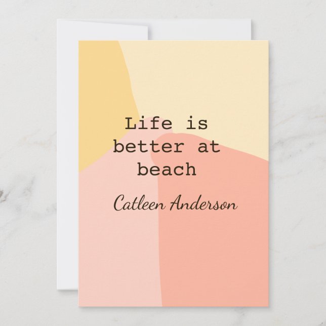 Livet är bättre på strand gul orange boho rustik inbjudningar (Framsida)