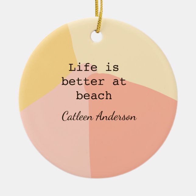Livet är bättre på strand gul orange boho rustik julgransprydnad keramik (Framsidan)