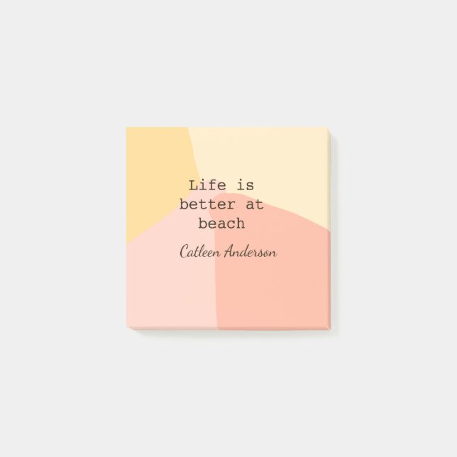 Livet är bättre på strand gul orange boho rustik  post-it block (Framsida)