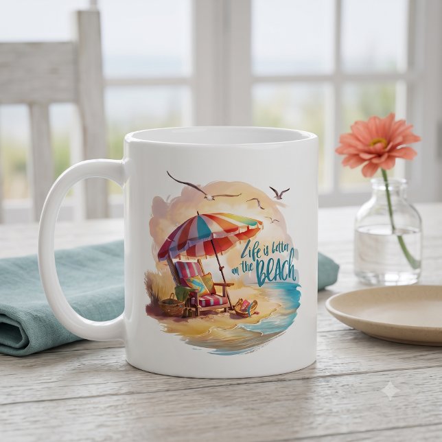 Livet är Bättre på Stranden Kustestetik Kaffemugg (Life Is Better on the Beach Coastal Aesthetic Coffee Mug)