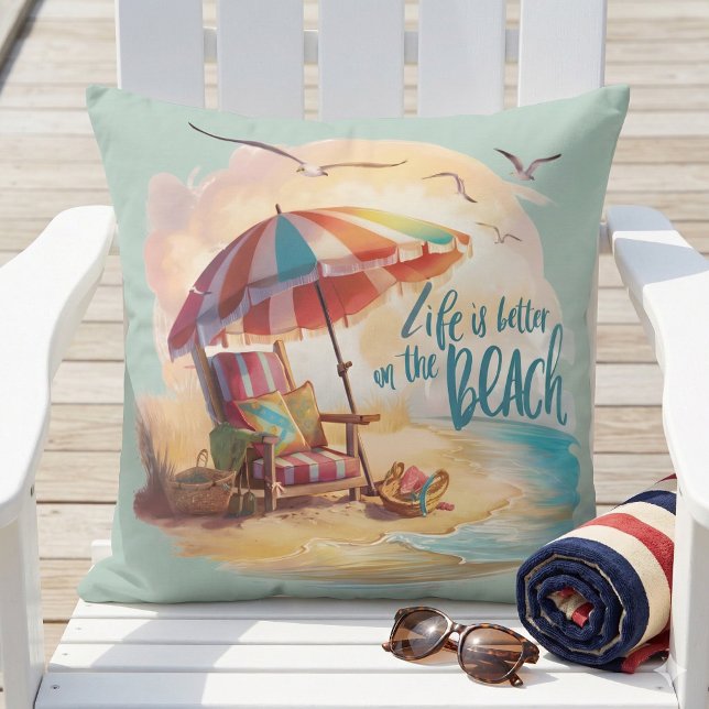 Livet är bättre på stranden Kustestetik Kudde (Life Is Better on the Beach Coastal Aesthetic Throw Pillow Mockup A)