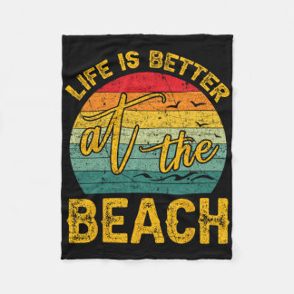 Livet är bättre på stranden Retro Palmträd Sommar Fleecefilt
