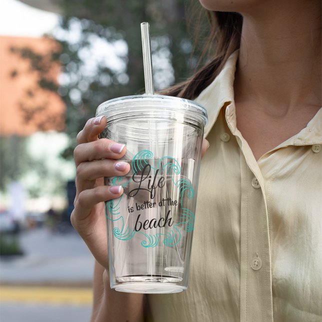 Livet är bättre på stranden take away mugg (Skapare uppladdad)