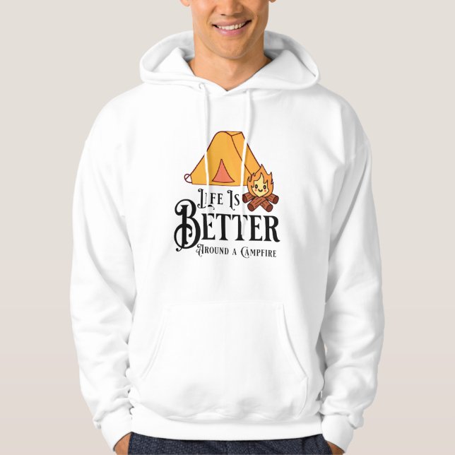 Livet är bättre runt en lägereld hoodie (Framsida)