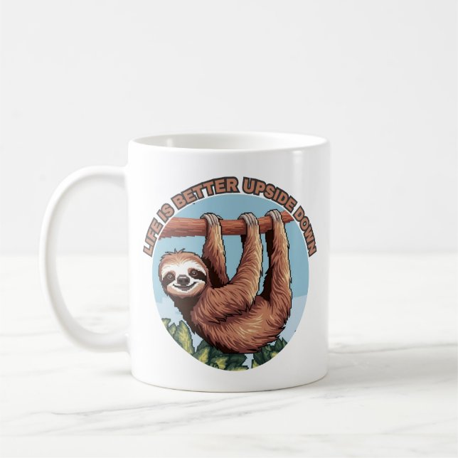 Livet är bättre upp och ner Hanging Sloth Kaffemugg (Vänster)