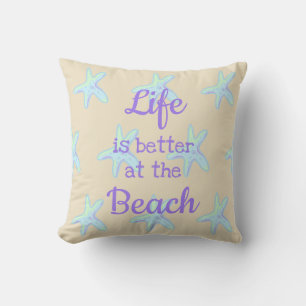 Livet är bättre vid Beach Starfish Dekorativ kudde