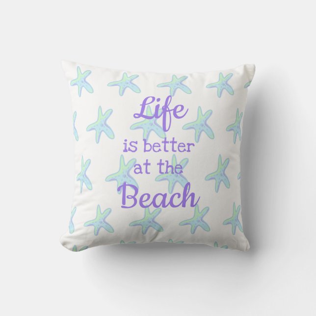 Livet är bättre vid Beach Starfish Dekorativ kudde (Framsida)
