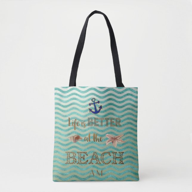 Livet är BÄTTRE vid BEACH Typography Monogram Tygkasse (Framsida)