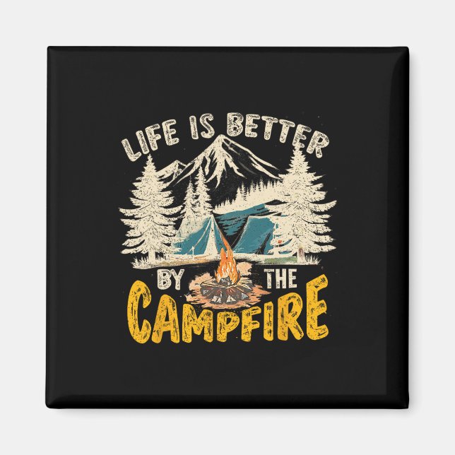 Livet är bättre vid lägerelden Vintage Camping Magnet (Framsidan)