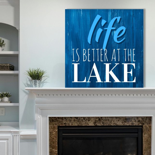 Livet är bättre vid Sjö Blue Wood Nautical Fyrkantig Klocka (Life is Better at the Lake Canvas Mockup)