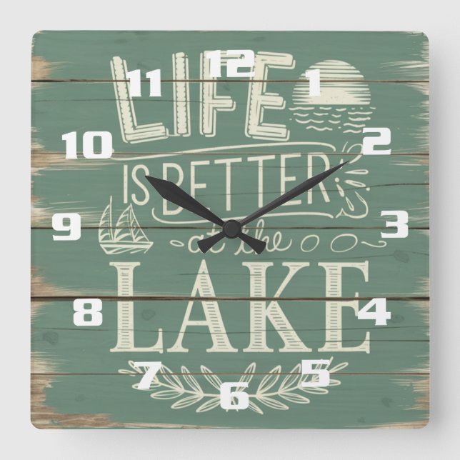 Livet är bättre vid Sjö Nautical Inspired Fyrkantig Klocka (Framsida)