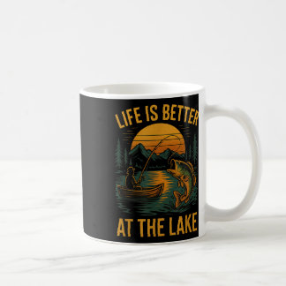 Livet Är Bättre Vid Sjön – Vintage Fiske Natur Kaffemugg
