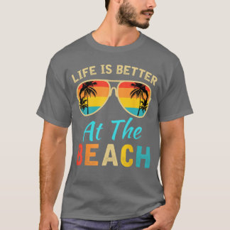 Livet är Bättre vid Stranden Retro Palmträd Sommar T Shirt