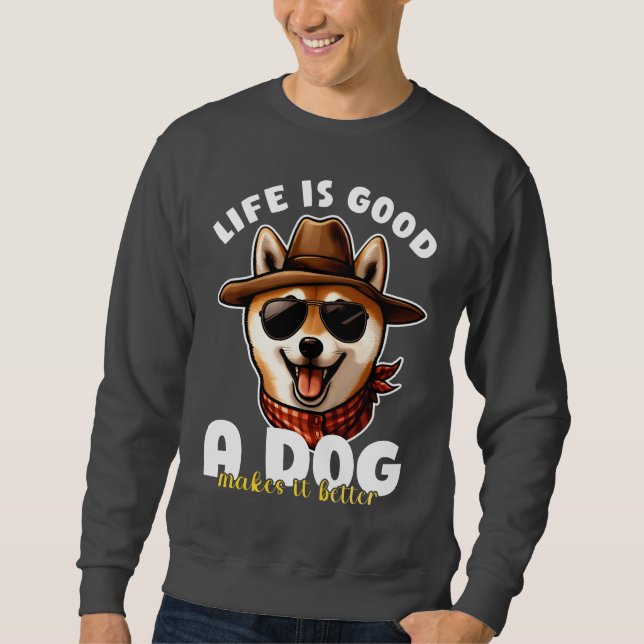 Livet är bra, en hund gör det bättre - present til lång ärmad tröja (Framsida)
