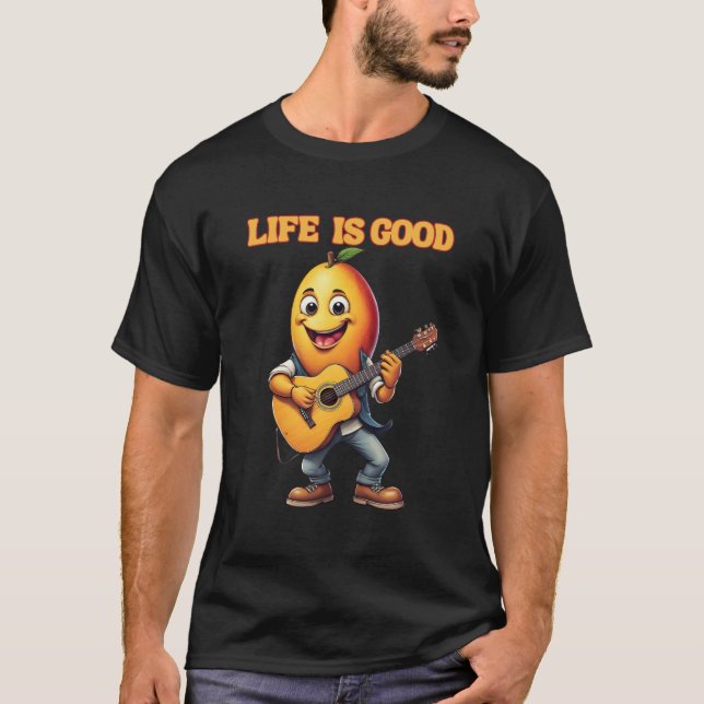 Livet är bra gullig mango som spelar gitarr t shirt (Framsida)