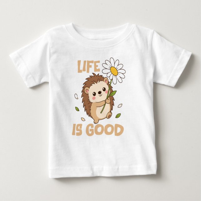 Livet är bra, igelkott och blomma t shirt (Framsida)