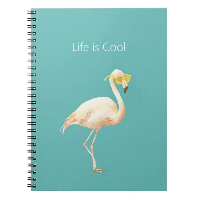 Livet är Coola Gula Solglasögon Flamingo Anteckningsbok (Framsidan)