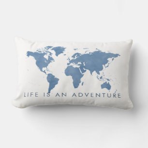Livet är en Äventyr Blue World Map Baby Kids Lumbarkudde