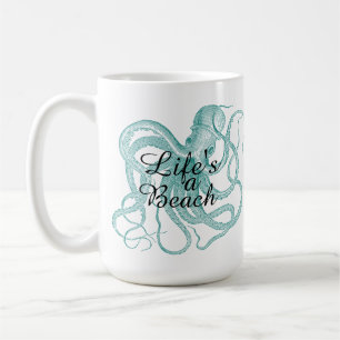 Livet är en Beach Blue-Grönt Octopus Kaffemugg