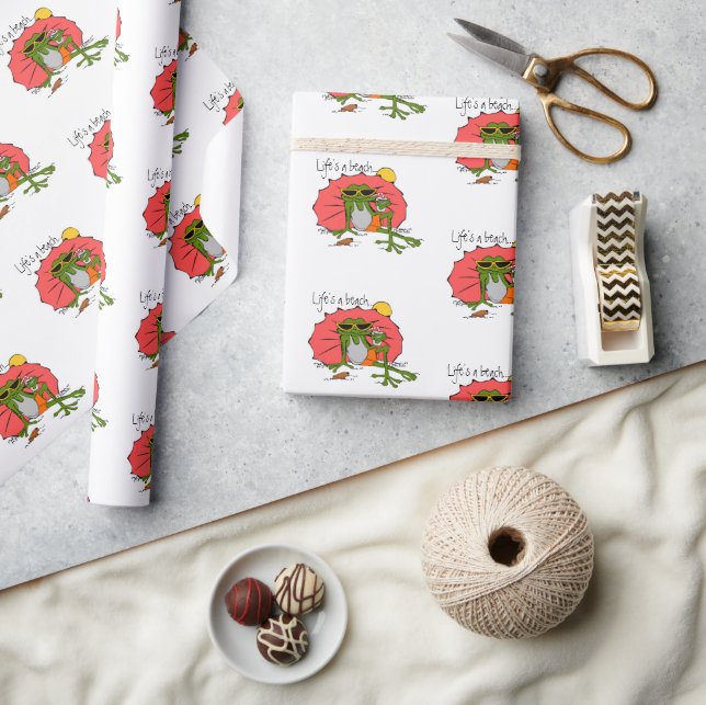 Livet är en Beach Tecknad Frog med Umbrella Humous Presentpapper (Hantverk)