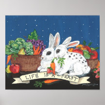 "Livet är en fest" Cute Bunny Rabbit Poster