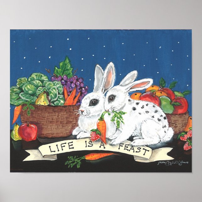 "Livet är en fest" Cute Bunny Rabbit Poster (Framsidan)