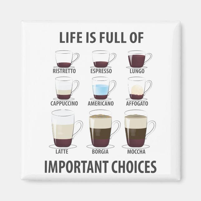 Livet är en Fullt av viktiga val - en fin kaffe Magnet (Framsidan)