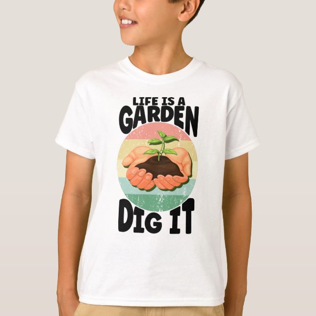 Livet är en Garden Gräver det i Retro Händer Plant T Shirt (Framsida)