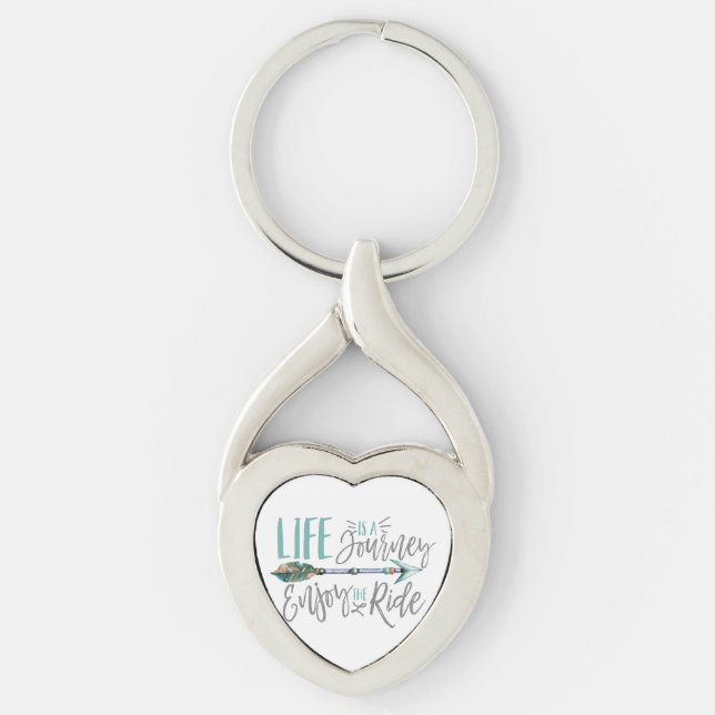 Livet är en journey Enjoy Ride Boho Wanderlust Twisted Heart Silverfärgad Nyckelring (Framsidan)