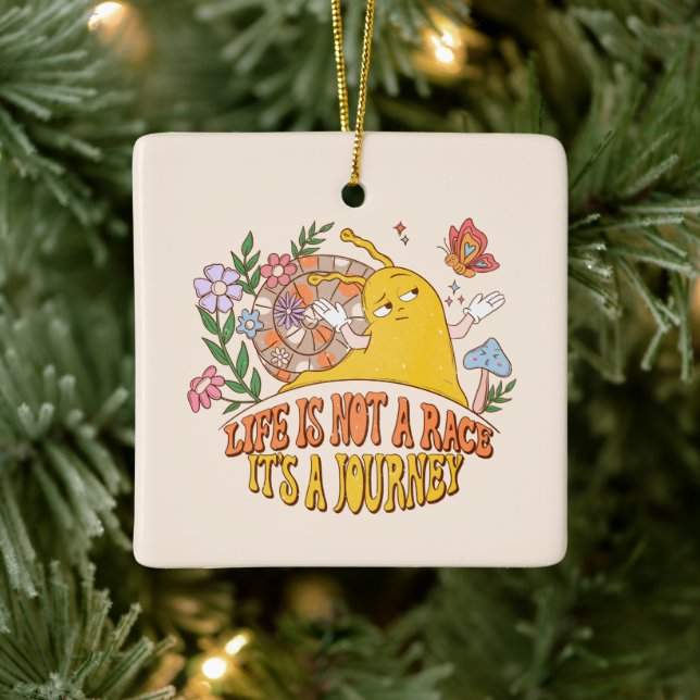 Livet är en resa - Cute Snigel, svampar och blommo Julgransprydnad Keramik (Träd)