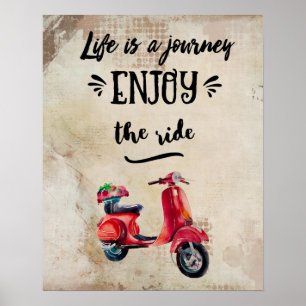 Livet är en röd Journey Moped inspiration Typograp Poster
