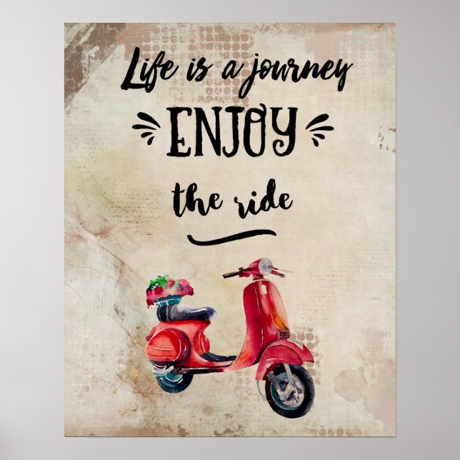 Livet är en röd Journey Moped inspiration Typograp Poster (Framsidan)