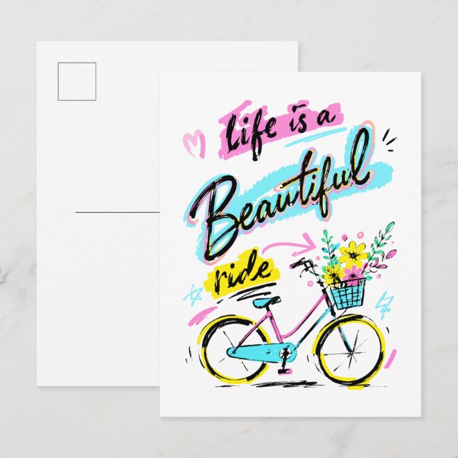 Livet Är En Vacker Cykeltur Cyckelkonst Vykort (Fram/baksida)